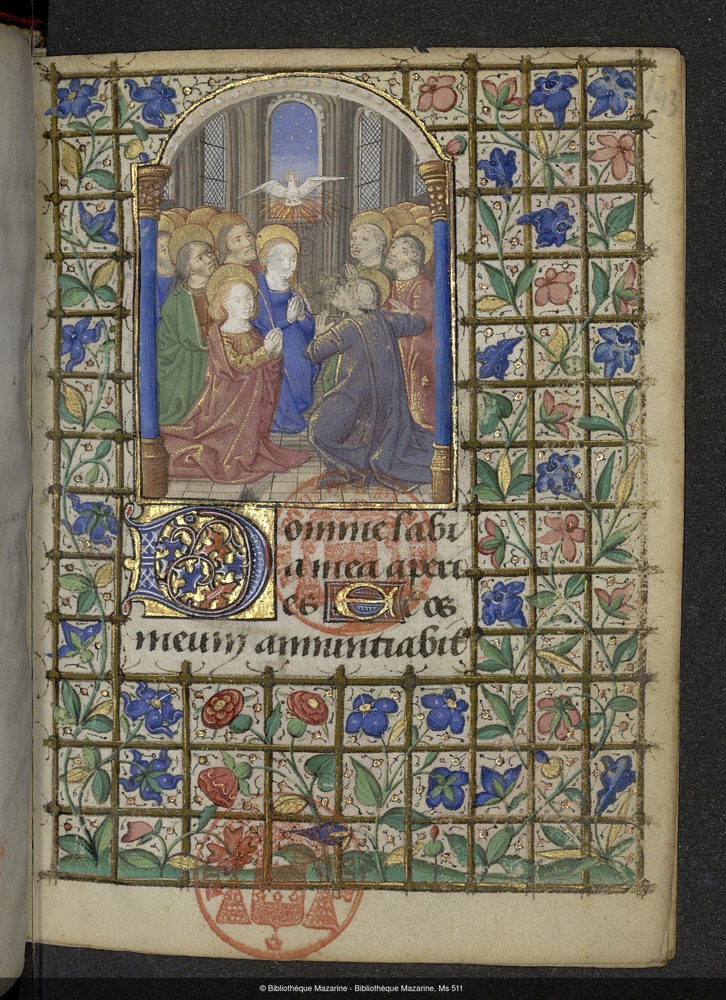 Pentecôte, Heures à l’usage de Troyes, Bib. Mazarine Ms 511 f. 143