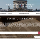 Capture d'écran du site https://bibnum.institutdefrance.fr/